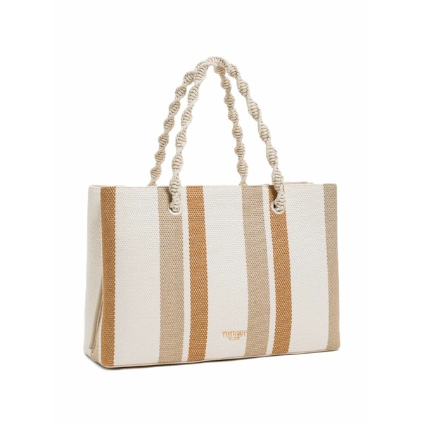 ツイン仕掛ける レディース トートバッグ 御徒面子 Striped twisted handle tote bag Neutrals