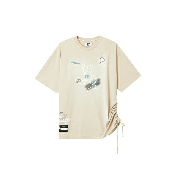 イズエ レディース ティーシャツ トップス Drawstring graphic-print t-shirt Neutrals