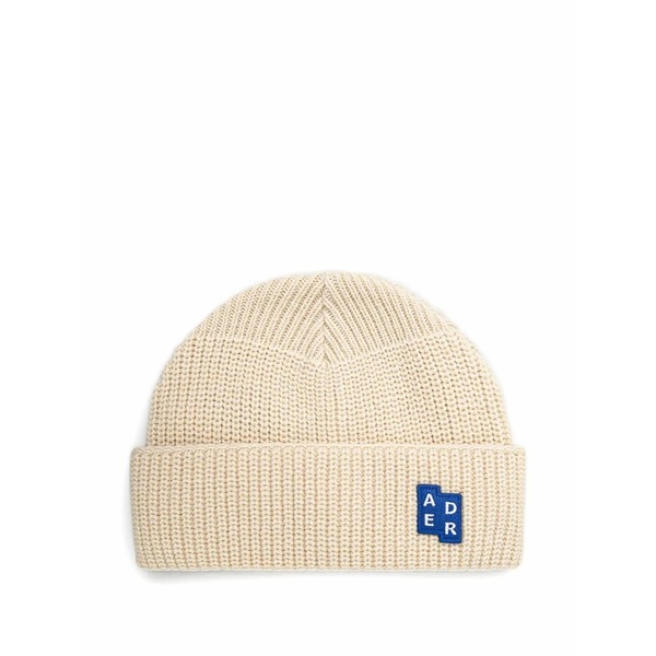 アーダーエラー メンズ 鳥打ち帽 付属物 Ribbed-knit logo beanie Neutrals