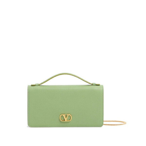 ヴァレンティノ ガラヴァーニ レディース ハンドバック 御徒面子 Vlogo signature grainy calfskin wallet with chain Green