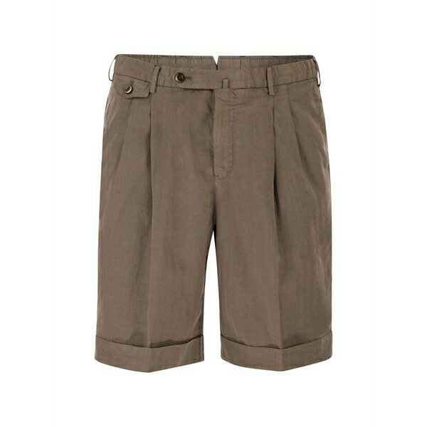 PTトリノ メンズ 心地好いズボン下 ボトムス Pleated-front turn-up shorts Brown