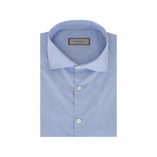 カナーリ メンズ ティーシャツ トップス Micro-checked button-up shirt Blue
