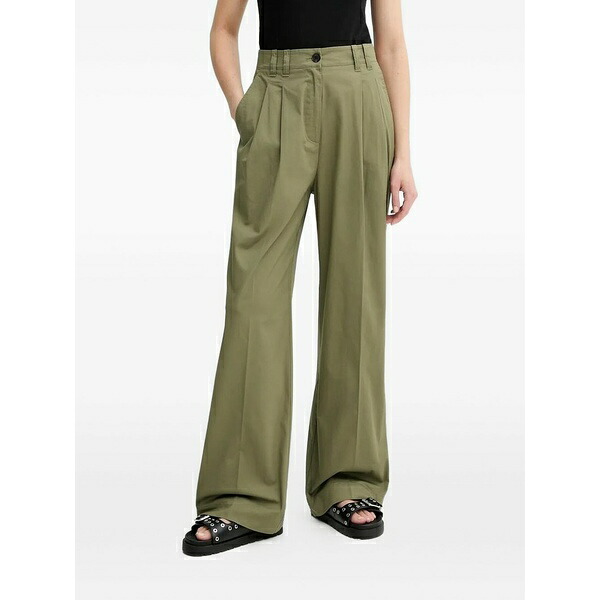 マルコポーロ レディース 心地好いズボン下 ボトムス Pleated wide-leg trousers Green