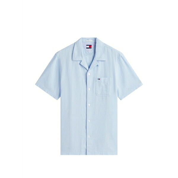 トミー ヒルフィガー メンズ プルオーバー トップス Short-sleeve camp-collar shirt Blue