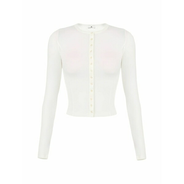 エリザベスフランキ レディース ジレー アウター Button embroidered-logo cardigan White
