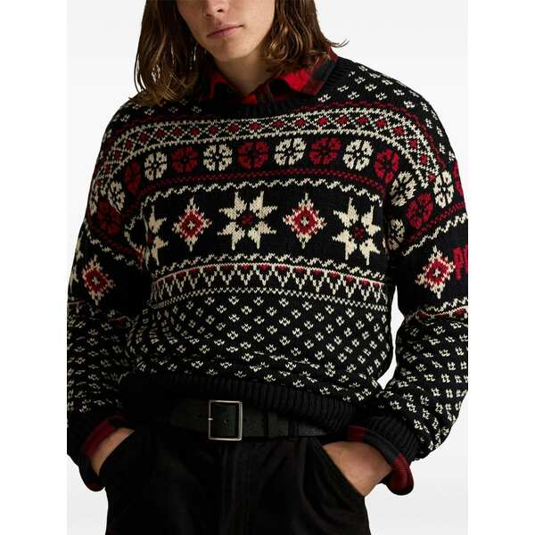 ラルフローレン メンズ 編み物\u0026スウェーター アウター Fair-isle pattern crew-neck sweater Black