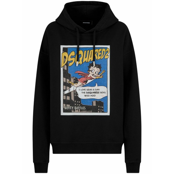 ディースクエアード レディース パーカー・スウェットシャツ アウター Graphic-print jersey hoodie Black