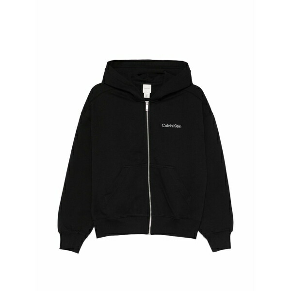 カルバンクライン レディース パーカー・スウェットシャツ アウター Logo-embroidered hoodie Black