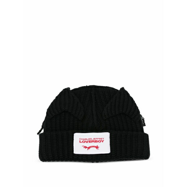 プリンスチャールズ島・ジェフリー メンズ 鳥打ち帽 付属物 Animal-ears beanie hat Black