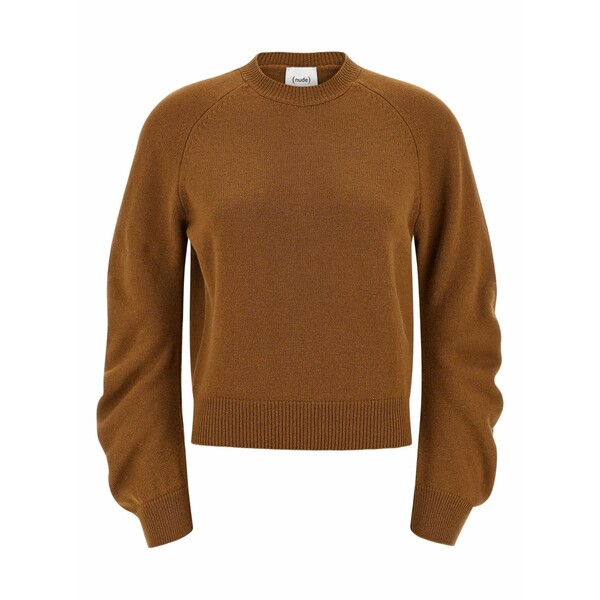 素っぽんぽん レディース 編み物\u0026プルオーバー アウター Crew neck cuffed-sleeve sweater Brown