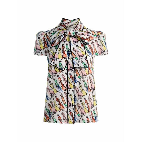 アリス アンド オリビア レディース プルオーバー トップス Jeannie piped bow blouse White