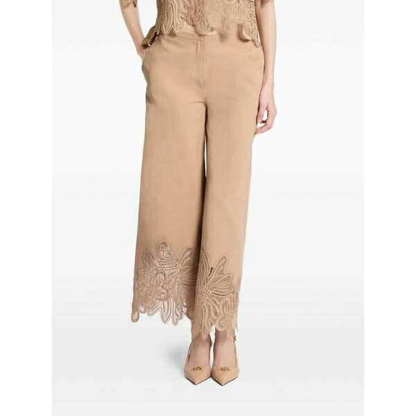 エリー 労務 レディース 心地好いズボン下 ボトムス Embroidered lace-detailed trousers Neutrals