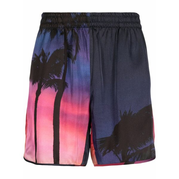 青碧 天の原 はたご屋 メンズ 心地好いズボン下 ボトムス Graphic-print elasticated-waist shorts  Blue