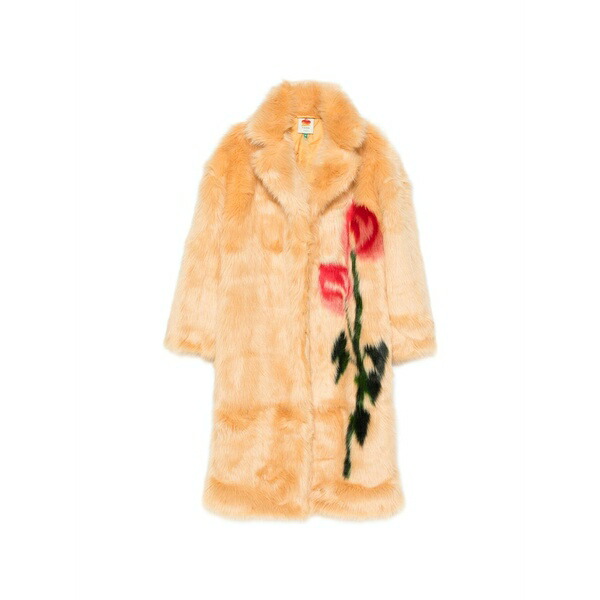 農園 リオ レディース 厚地の外套 アウター Floral-motif faux-fur coat Neutrals