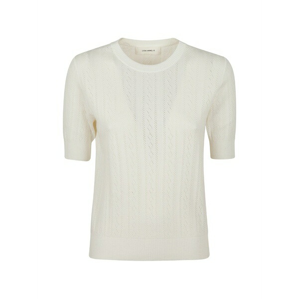 リサ・ヤン レディース ティーシャツ トップス Pointelle-knit short-sleeve sweater Neutrals