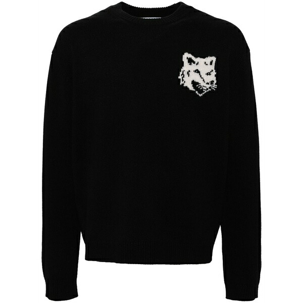 住み家 稲荷 メンズ 編み物\u0026プルオーバー アウター Fox head intarsia jumper Black