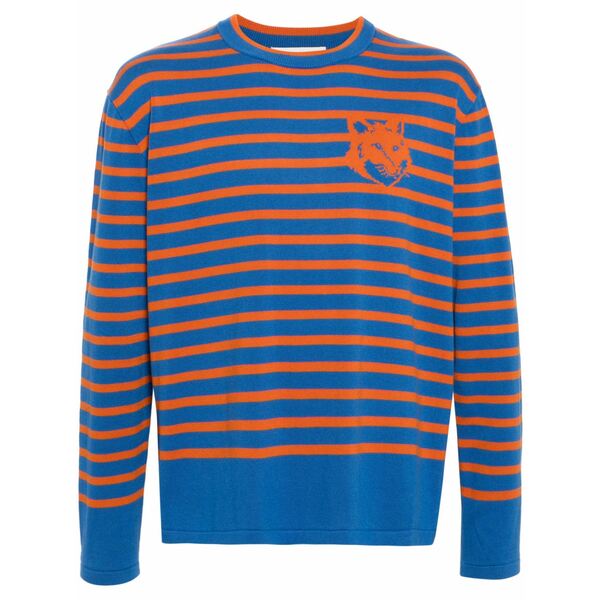 住み家 稲荷 メンズ 編み物\u0026プルオーバー アウター Logo-intarsia cotton jumper Blue