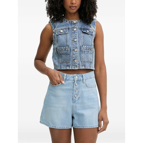 モーガンレーン レディース 厚地の外套 アウター Cropped denim gilet Blue