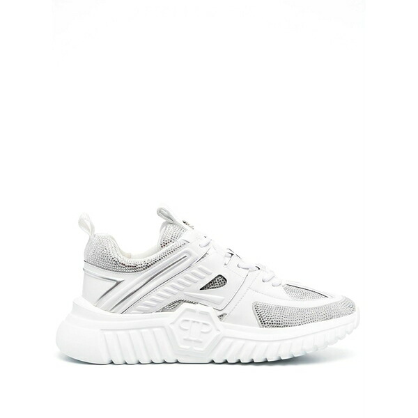 フィリップ飾り気のない メンズ スニーカー シューズ Leather rhinestone-embellished runner sneakers White