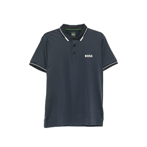 ボス メンズ ポロシャツ トップス Logo-print trimmed polo shirt Blue|asty