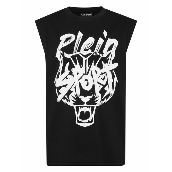 飾り気の無い運動競技 メンズ カットソー トップス Graphic tanktop plein sport Black