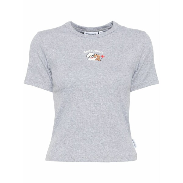 黒茶 レディース ティーシャツ トップス Logo-embroidered t-shirt Grey