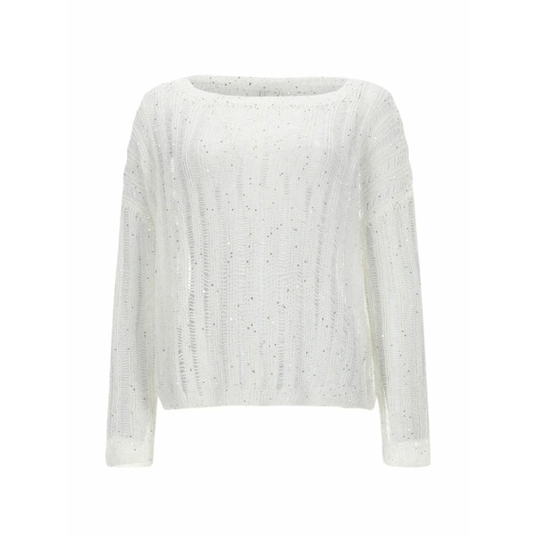 １２０％リノ レディース 編み物\u0026スウェーター アウター Sequin-embellished open-knit sweater White