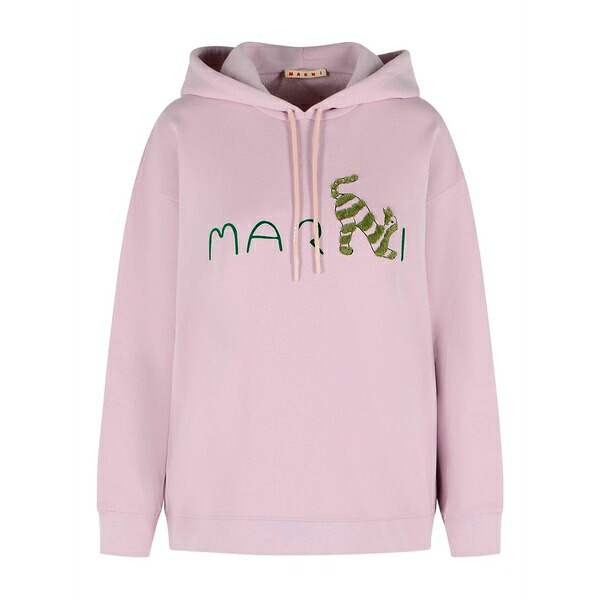 マルニ レディース パーカー・スウェットシャツ アウター Drawstring-logo hoodie Pink
