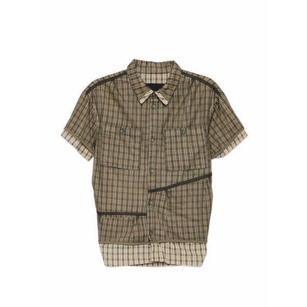 アンダーソン 呼びりん メンズ プルオーバー トップス Layered check shirt Green