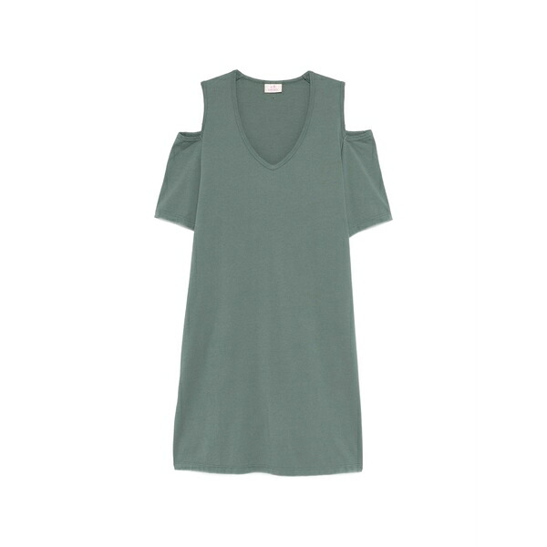 デハ レディース ワンピース トップス V-neck cold-shoulder mini dress Green|asty