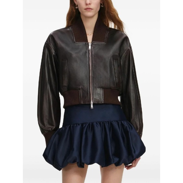 セルフ・ポートレイト レディース 上衣＆上衣 アウター Ribbed leather bomber jacket Brown