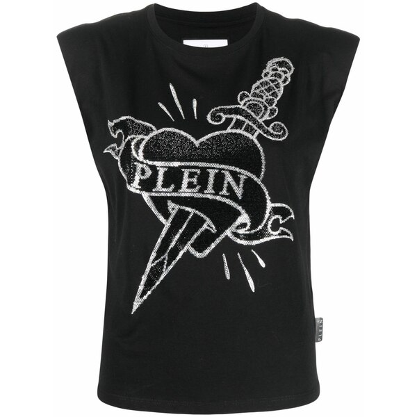 フィリップ飾り気のない レディース カットソー トップス Crystal-embellished logo tank top Black