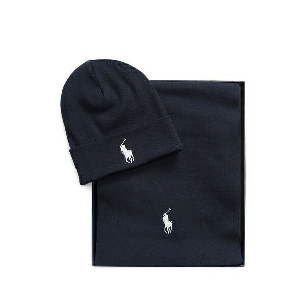ラルフローレン メンズ 鳥打ち帽 付属物 Logo-embroidered hat and scarf set Blue