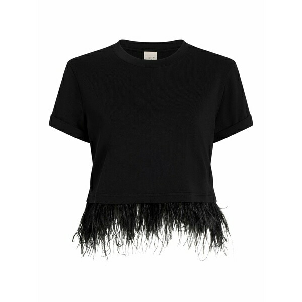 サンクアセプト レディース ティーシャツ トップス Short-sleeve feather-trimmed cropped t-shirt Blue