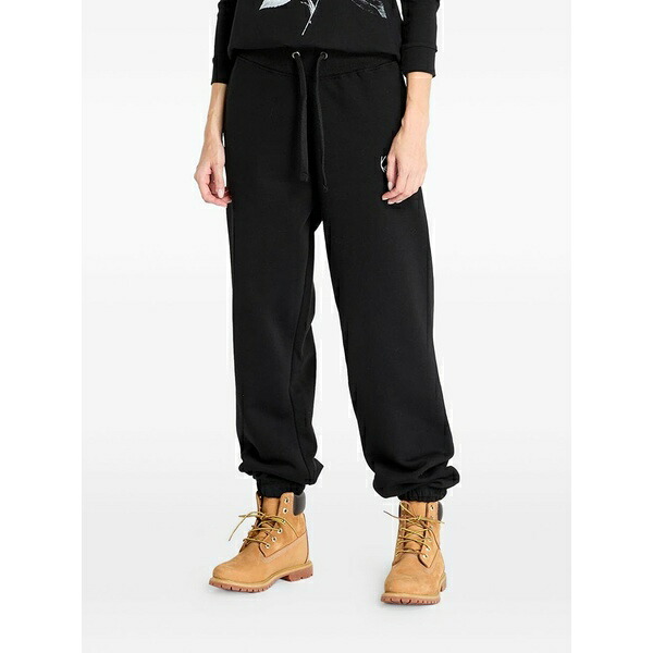 長い巻き毛 カナイ レディース 心地よいズボン下 ボトムス Logo-embroidered track pants Black