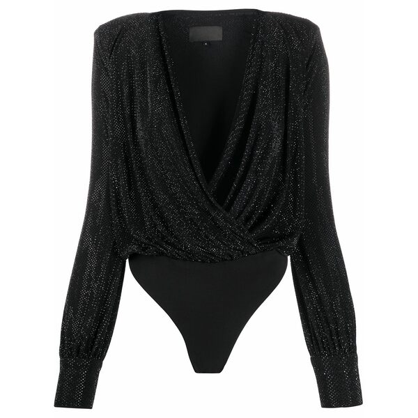 フィリップ飾り気の無い レディース ティーシャツ トップス Crystal-embellished wrap bodysuit Black