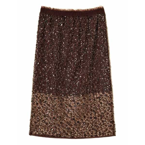 ツイン書き割り レディース スコート ボトムス Sequin-embellished MIDI skirt Brown