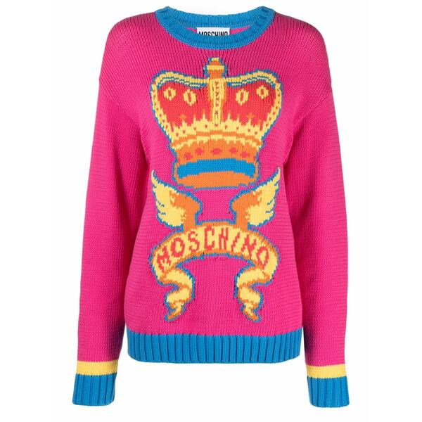 モスキーノ レディース 編み物\u0026プルオーバー アウター Patterned-intarsia knit logo jumper Pink