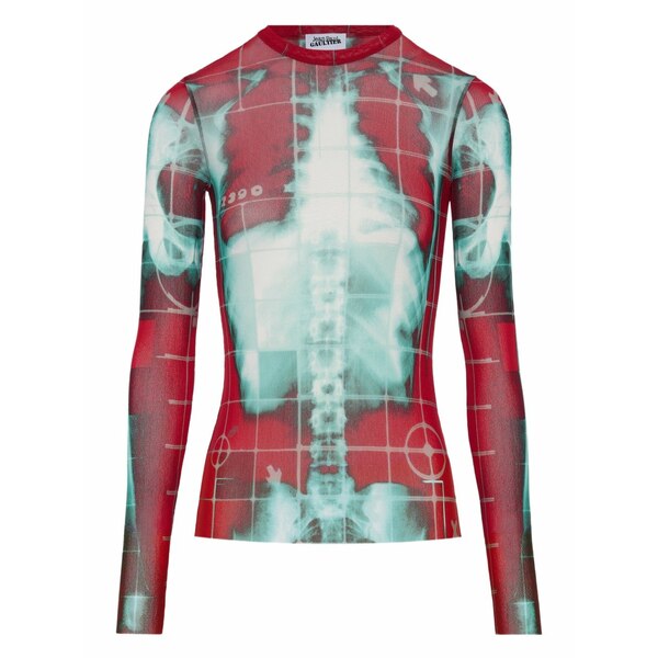ジャン極点 ゴルチエ メンズ プルオーバー トップス Mesh long-sleeve top Red