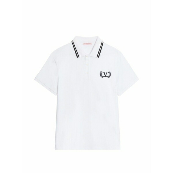 ヴァレンティノ ガラヴァーニ メンズ ポロシャツ トップス Cotton-pique polo shirt with maison embroidery White｜asty