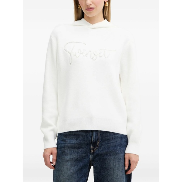 ツイン仕掛ける レディース パーカー・スウェットシャツ アウター Beaded hoodie White