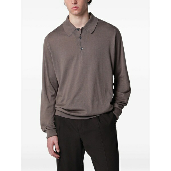 ジョンスメドレー メンズ スポーツシャツ トップス Finchley long-sleeve polo shirt Brown