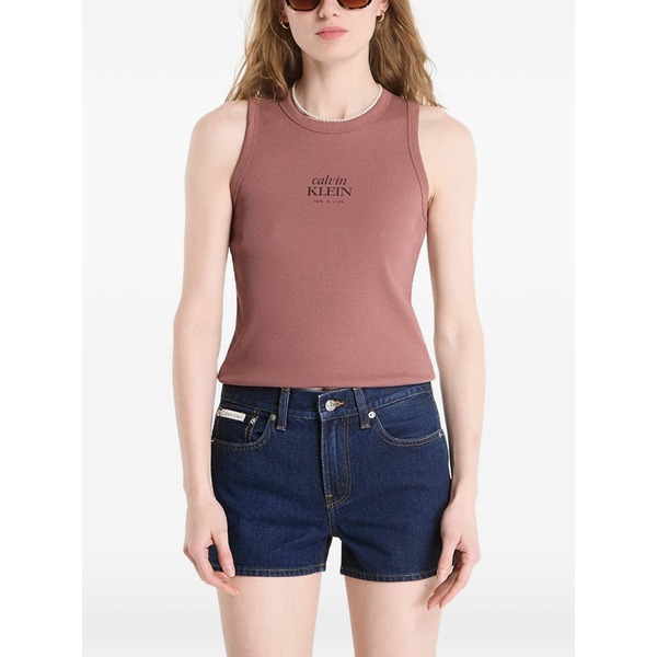 カルバンクライン レディース カットソー トップス Logo-print ribbed cotton tank top Brown