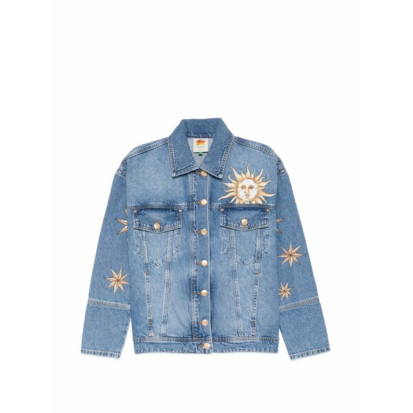 耕園 リオ レディース 上衣＆上衣 アウター Graphic-print denim jacket Blue