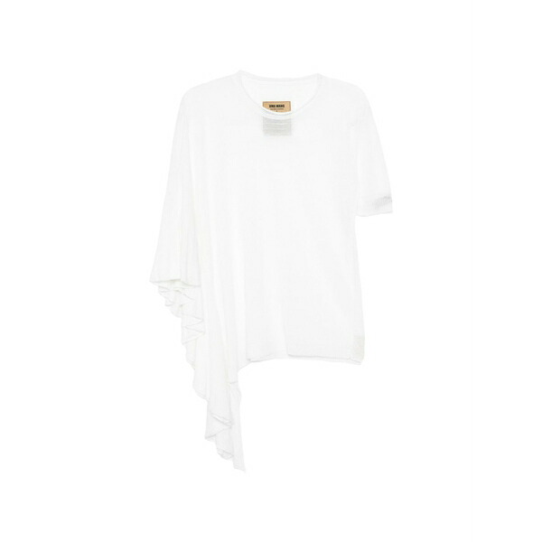 ユマ・壱 レディース プルオーバー トップス Asymmetric-sleeve t-shirt White