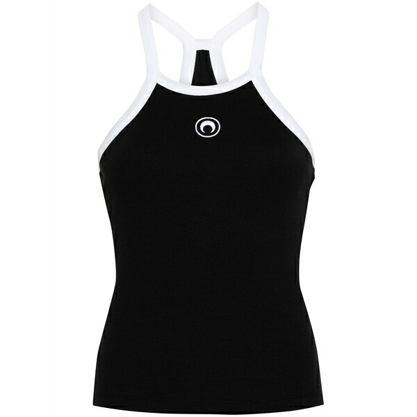 米国海兵隊員 独居室 レディース カットソー トップス Crescent moon-embroidered top Black