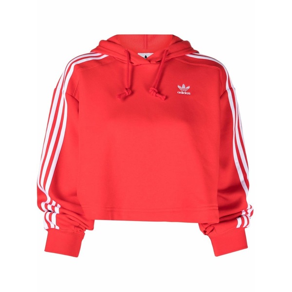 アディダス レディース パーカー・スウェットシャツ アウター Trefoil-detail cropped hoodie Red