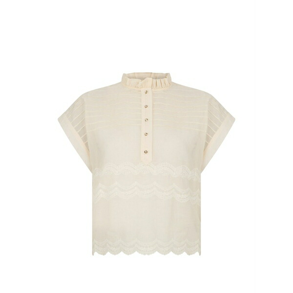 クリスティーナティ レディース プルオーバー トップス Ruffled-neck blouse Neutrals