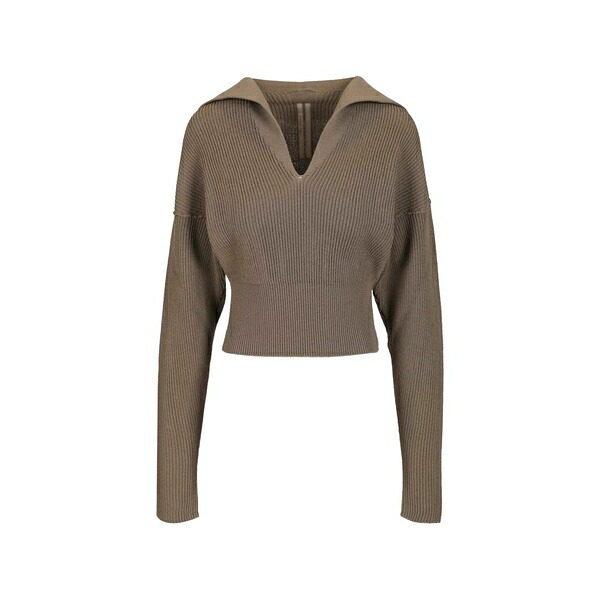 リックオウエンス レディース 編み物\u0026スウェーター アウター Ribbed v-neck cropped sweater Brown