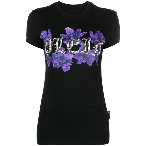 フィリップ飾り気の無い レディース プルオーバー トップス Logo-print short-sleeved t-shirt Black